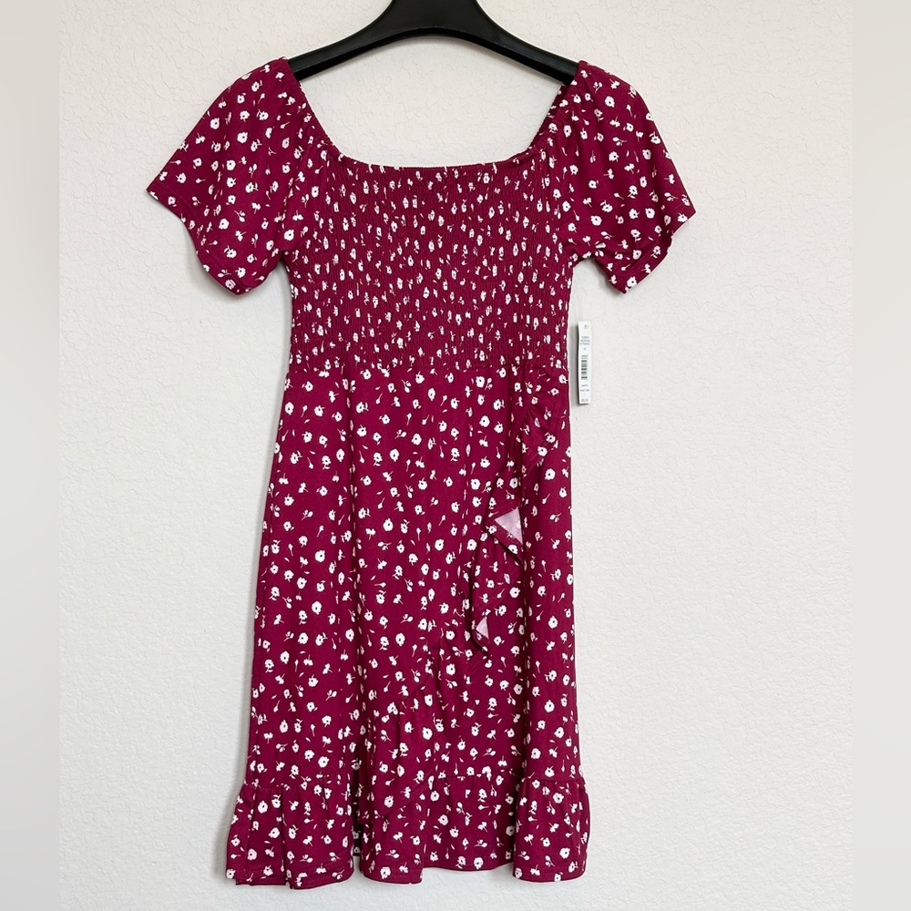 J for Justify Maroon Smocked Floral Dress